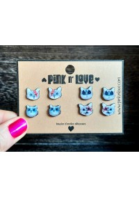 Boucles d'Oreilles Pink n' Love - Chats Rock Pack de 4